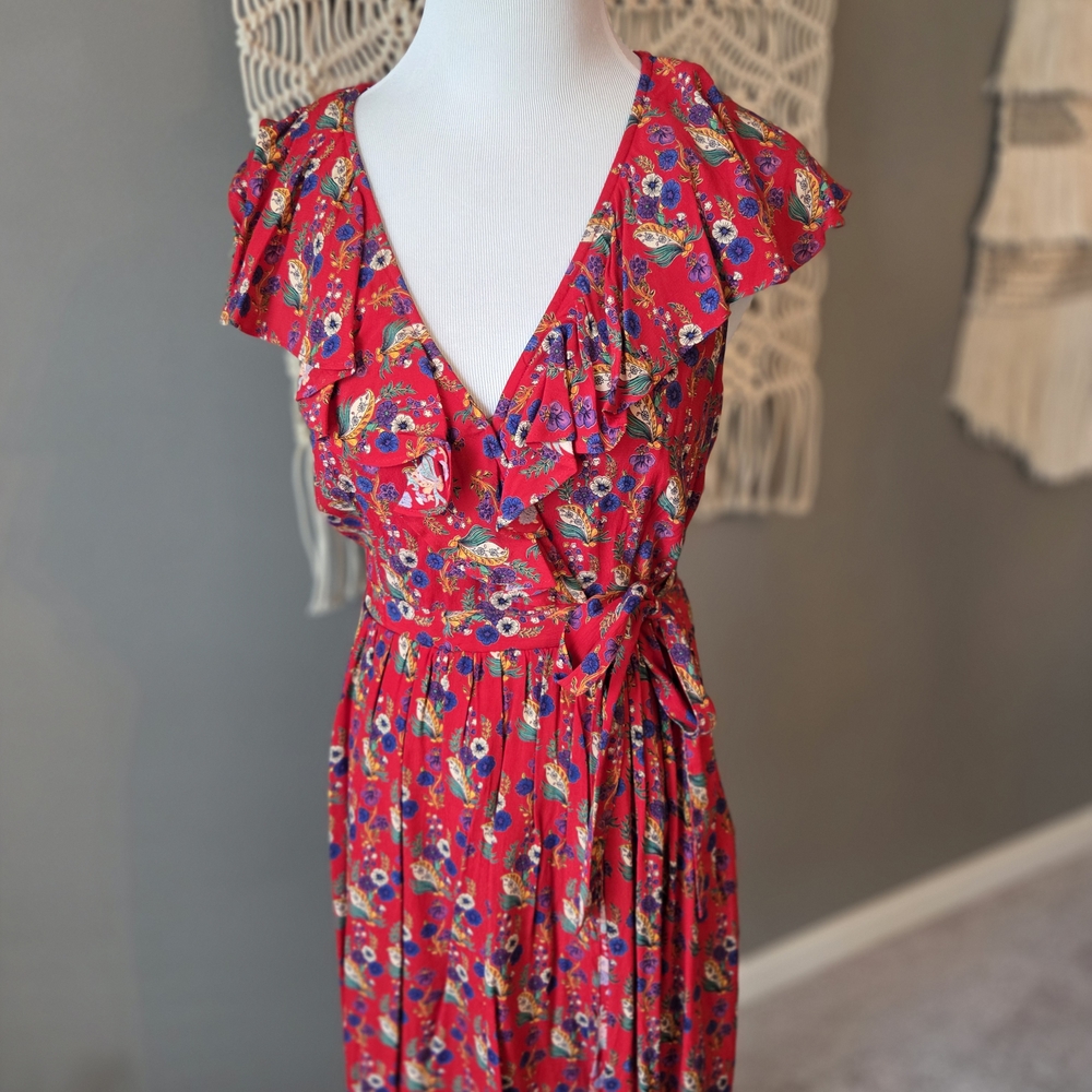 Anthropologie Red Floral Sundress